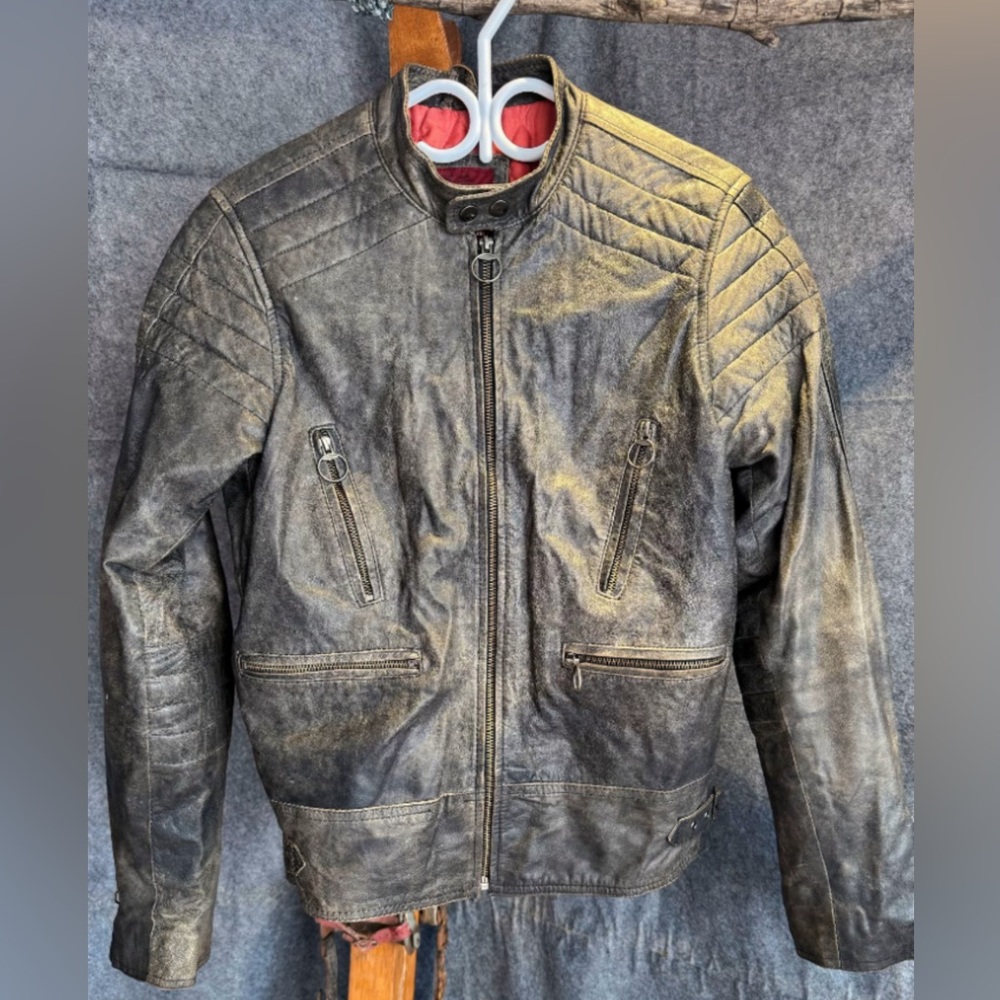 Gray Leather Bomber Jacket 4YOU JEANS Mens Flyer Jacket Aviator Size: SMALL.